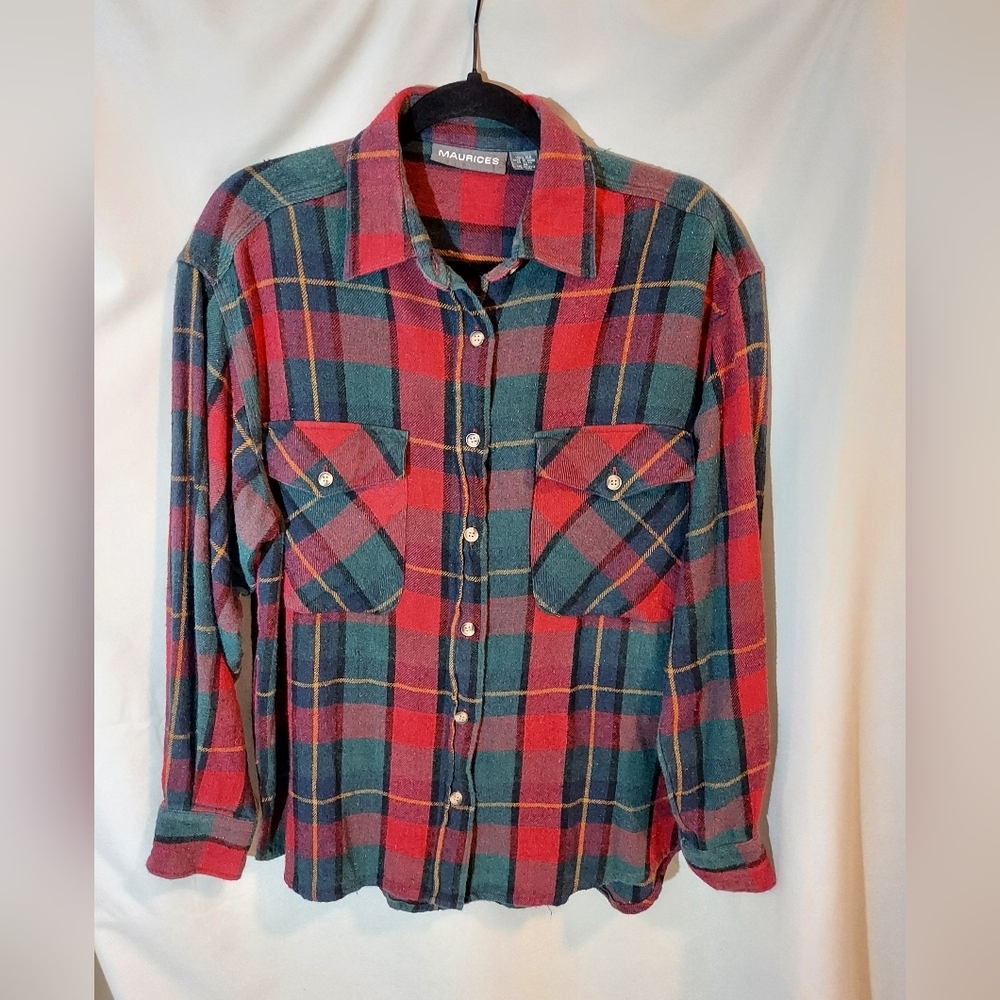 Vintage Maurices 100% Silk Plaid Button Down Shirt - Size M